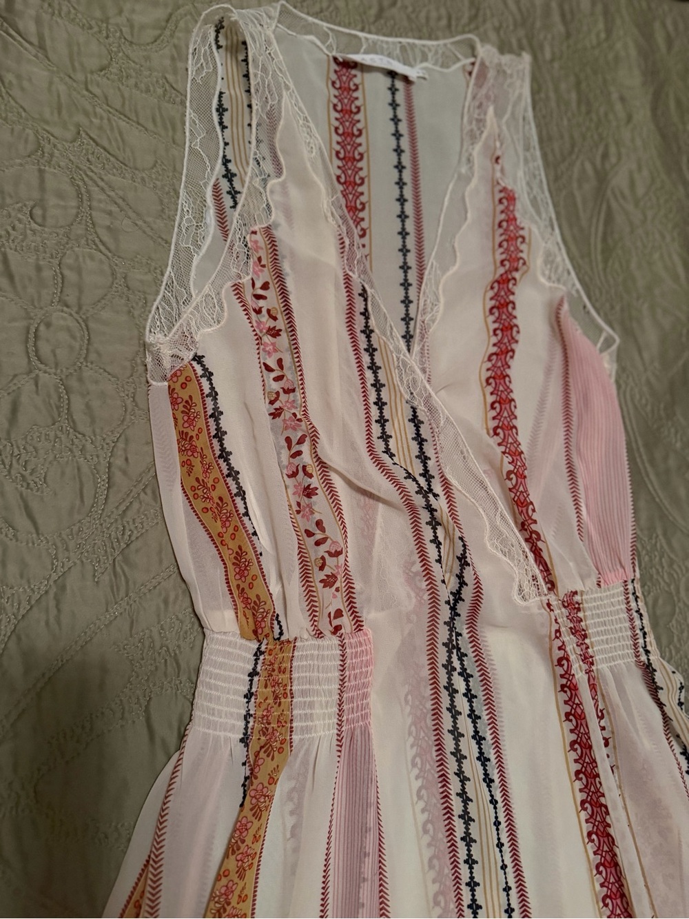ASTR The Label Sheer Lace Trim Flowing Boho Striped Maxi Dress Size M - Picture 9 of 14